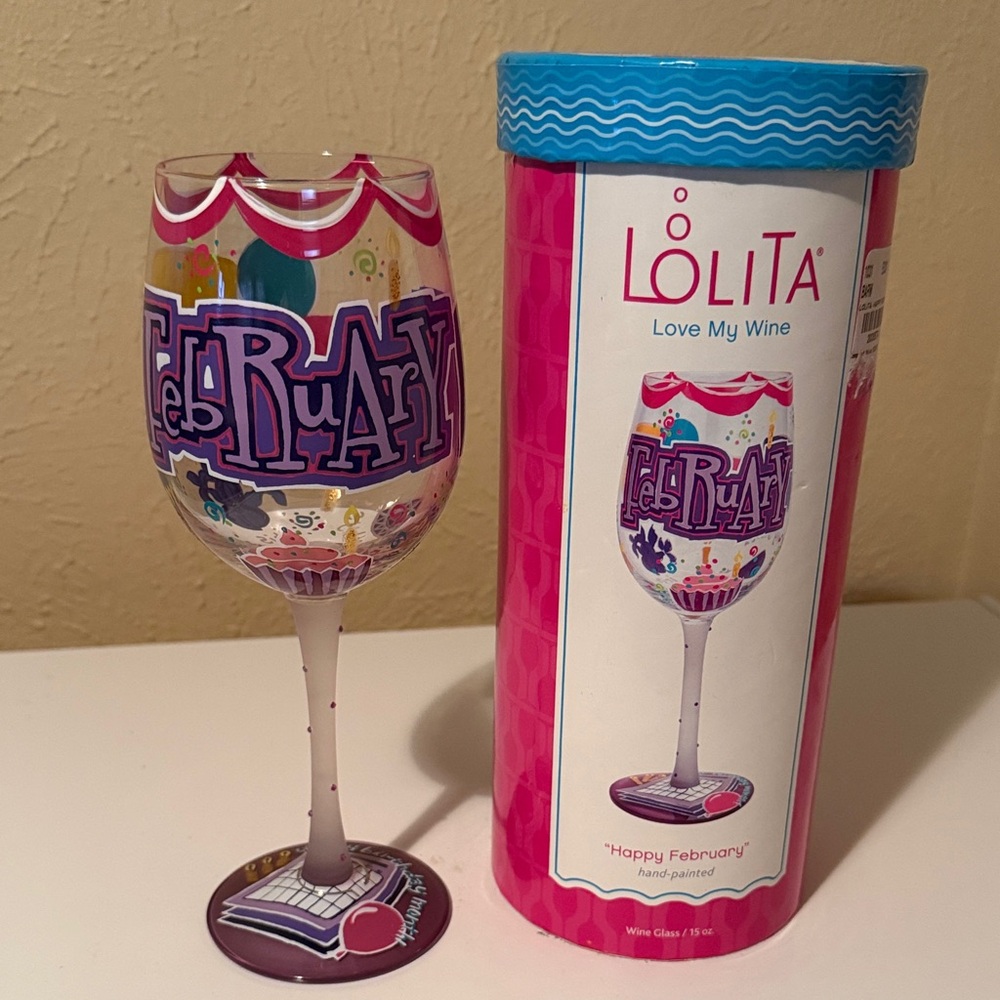 NIB! Lolita February Birth Month Love My Wine Glass